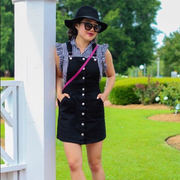 black bib overall dress